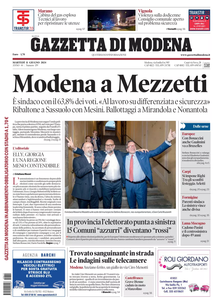 Prima-pagina-gazzetta di modena-oggi-edizione-del-2024-06-11